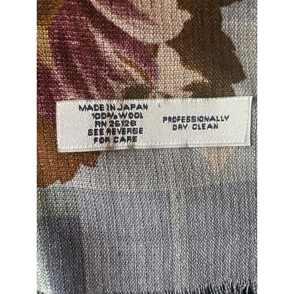 Ann Taylor Floral Wool Square Scarf Blue & Brown‎ Vintage 90s, Career Work